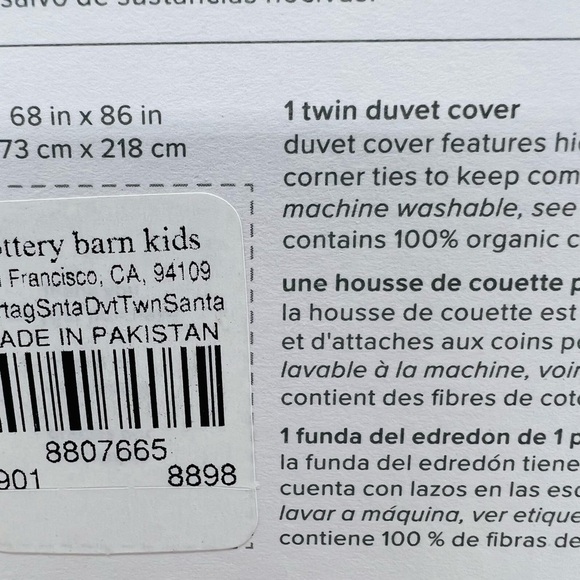 POTTERY BARN KIDS HERITAGE SANTA ORGANIC TWIN DUVET COVER NWT - Picture 5 of 6